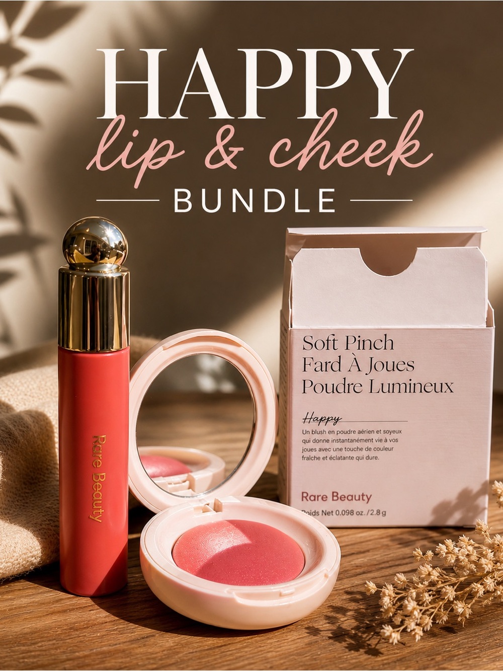 Rare Beauty Soft Pinch Lip & Cheek Duo “Happy” NIB Full Size